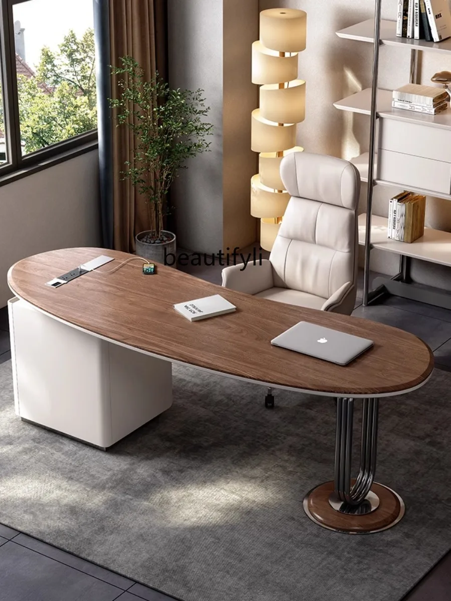 Walnut Solid Wood Living Room Desk Light Luxury Modern Study Office Computer Desk Designer Model High-Grade Writing Desk