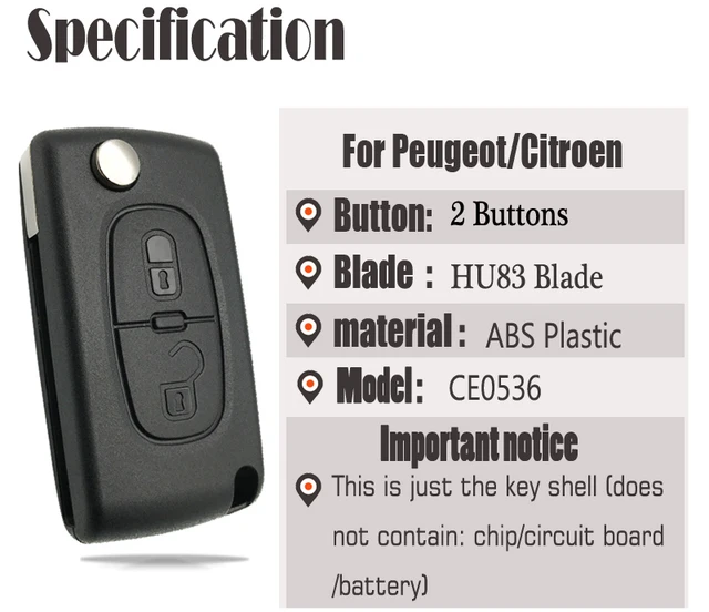 Coque clé,jingyuqin Car Key Shell HU83 CE0536 - 523 pour Peugeot