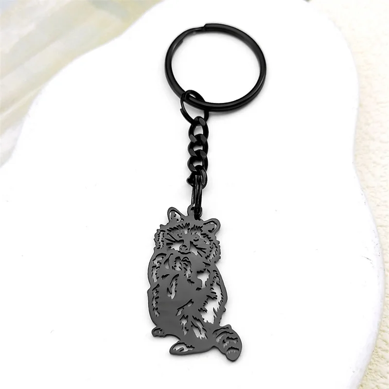 Schöner kleiner Waschbär-Schlüsselanhänger für Damen und Herren, Edelstahl, Gold, Silber, Farbe, Tierbär, Liebhaber, Schlüsselanhänger, Schmuck, Geschenke – Detail 7