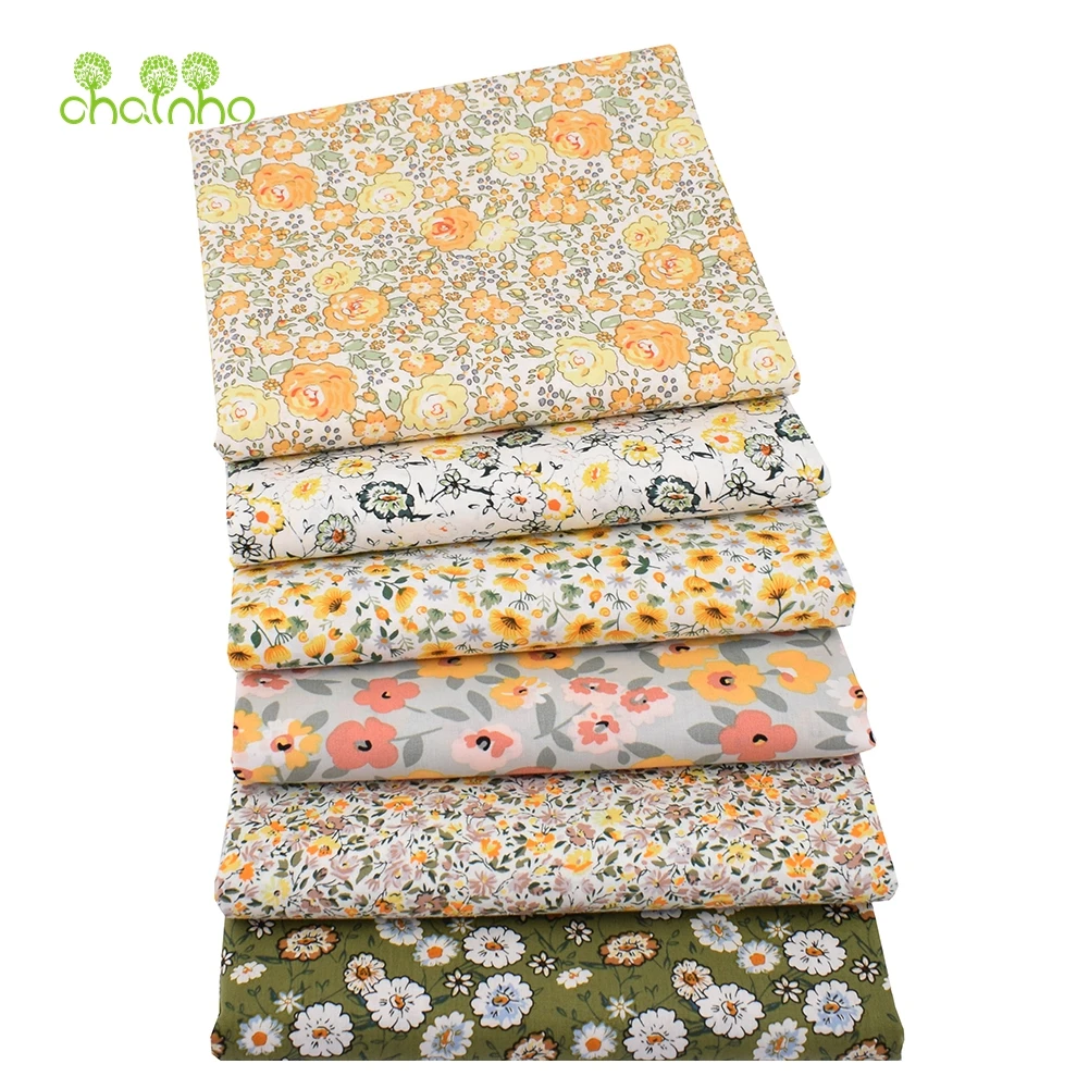 Chainho,Printed Plain Weave Poplin Cotton Fabric,DIY Quilting Sewing Material,Patchwork Cloth,Floral Series,3 Sizes,15PC38
