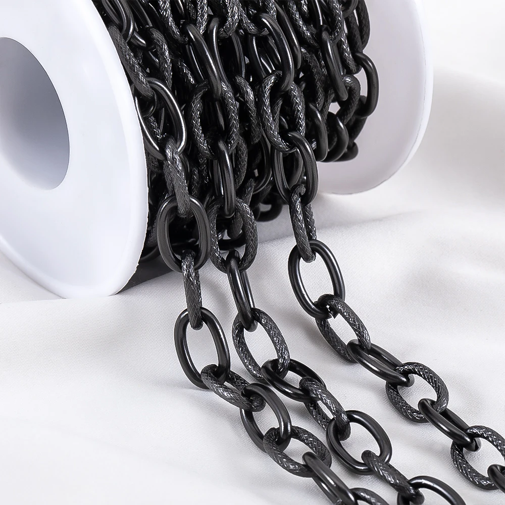 Frosted Chain 1M Black Stainless Steel Frosted Cross Oval Link Chains Heavy Chunky ...