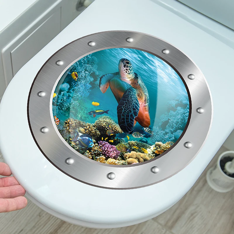 Sea Life Sea Turtle Toilet Lid Sticker Window Wall Stickers Refrigerator Bathroom Home Decoration Mural Art Animal Decal