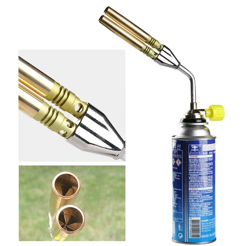 Double tube flame gun metal welding gas torch lighter butane burner outdoor camping BBQ heating ignition flamethrower grill tool gas torch