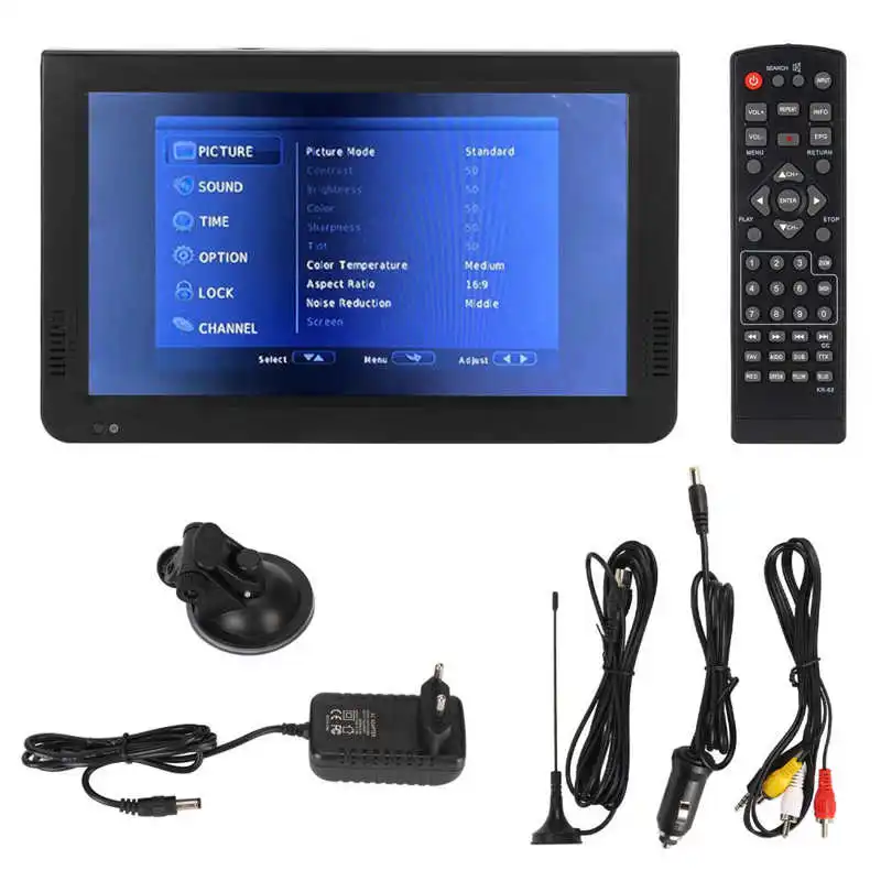 10 Inch 100-240V Digital Television 16:9 TFT LED 1080P Rechargeable HD Multimedia Interface Video Player for Home Car EU Plug