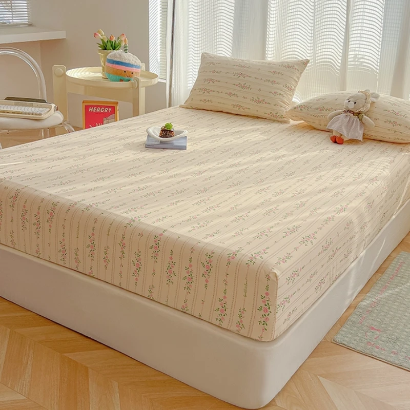2025 New Type A Washed Crepe Yarn Printing Bed Head Small Fresh Mattress Cover 360 Degree Wrap with Elastic Bedspread 4