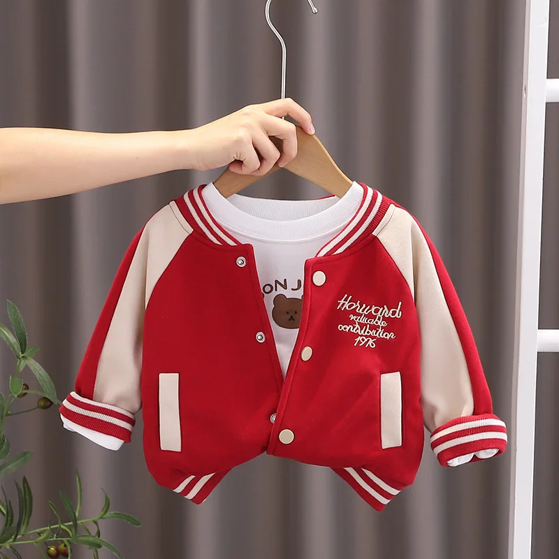 Boys Baseball Coat Children Cartoon Letter Button Jacket Spring Autumn Girls Cute Fashion Casual Clothes 12M-6 Years