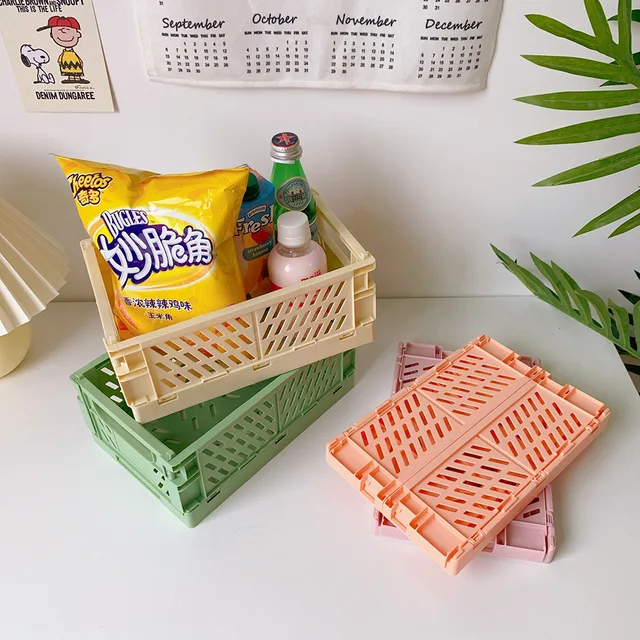 Plastic Foldable Storage Crate Folding Box Basket Stackable Cute Makeup Jewellery Toys Boxes for Storage Box Organizer Portable 5