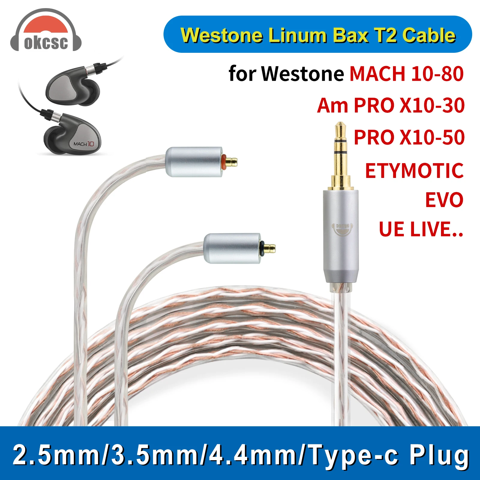 Westone Audio BAX Cable 50 Black, T2 Connector