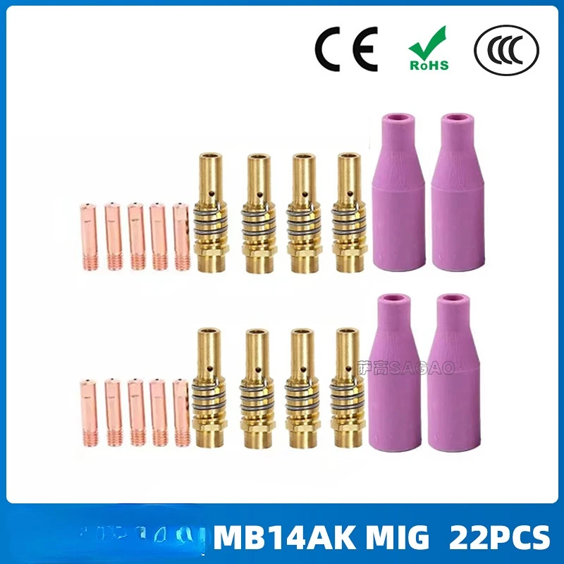 22PCS MB15AK Mig Secondary Welding Gun Accessories MB15 Contact Nozzle Protection Nozzle Conductive Nozzle