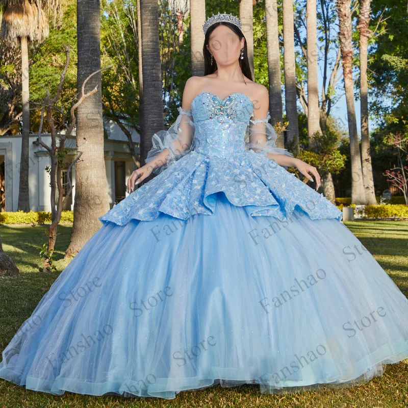 

Fansha Classic Style Formal Party Dresses For Women Long Sleeves Crystals Strapless Lace Up Tulle Customised Holiday dress