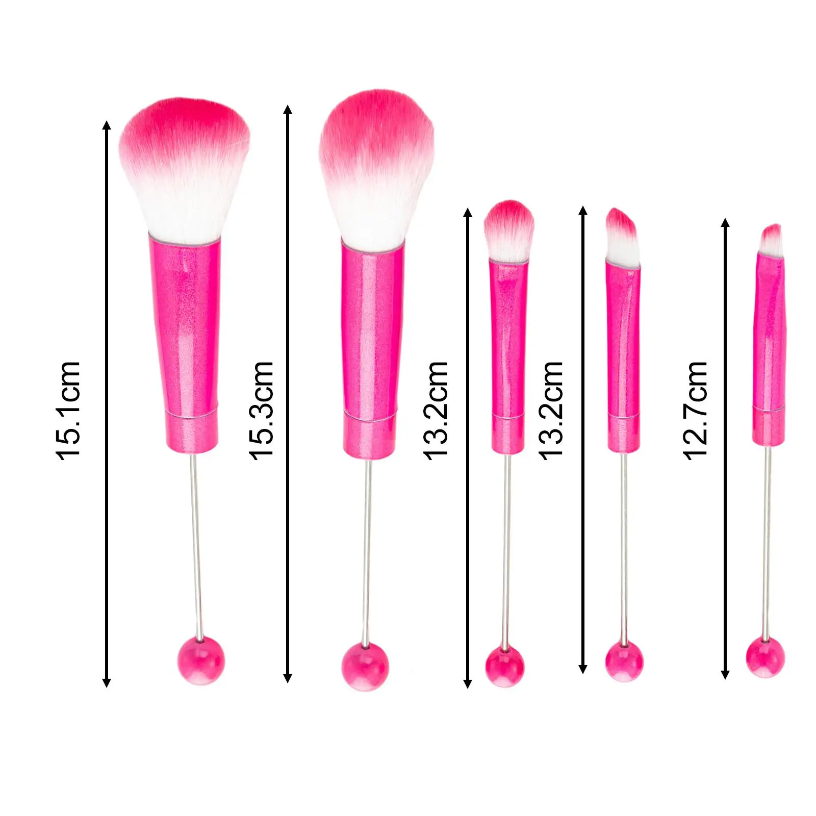 5x Beadable Makeup Brushes Foundation Blush Brush Portable Professional Metal Handle Premium for Sister Adults Lady Bestie Women