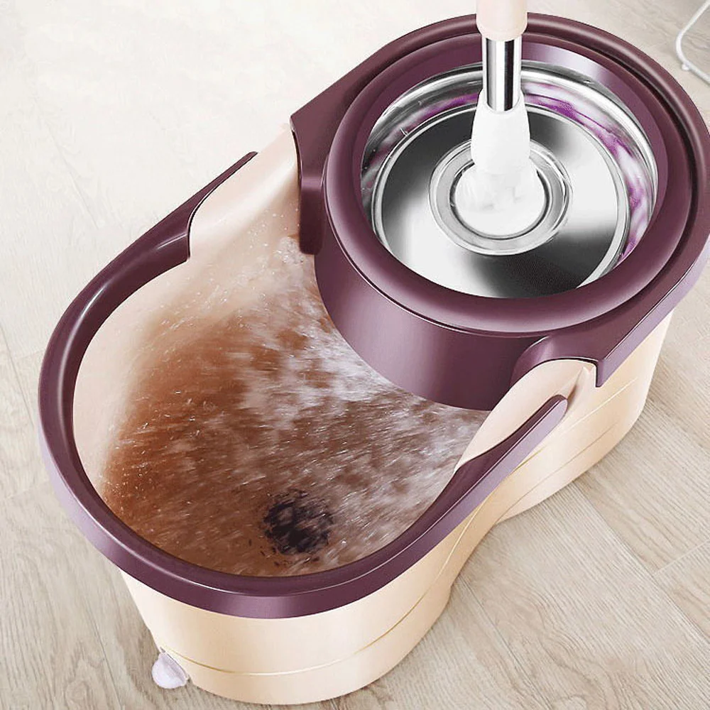 360 &deg; Water Throwing Mop Double Drive Lazy Mop Barrel Rotating Stainless Steel Drying Drum With Wringer Suit For Household