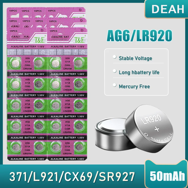 LR921-AG6-SR920SW-LR920-LR69-171-370-371A-1-55V-Alkaline-Battery-Button ...