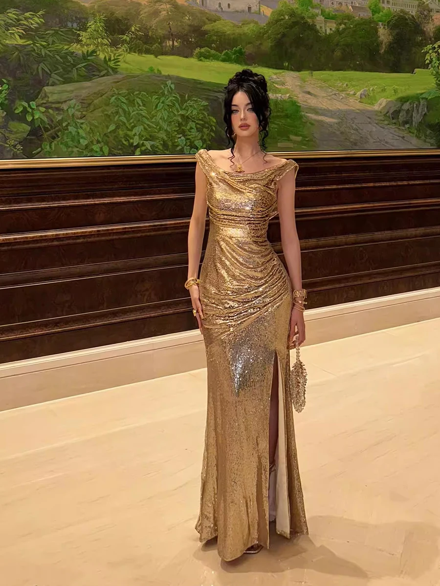 REDDACHiC أنيقة القلنسوة الرقبة المرأة بريق فستان...