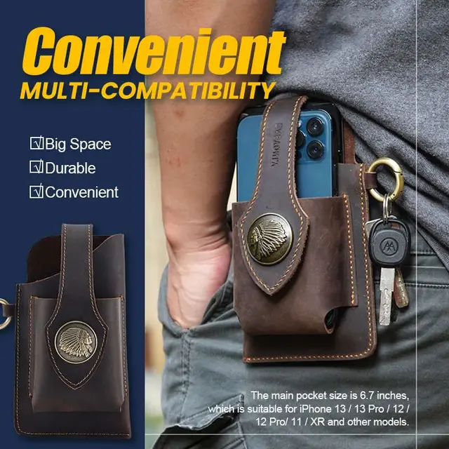 Vintage Leather Belt Waist Bag Pack Men Tactical Multifunction Holster Portable Key Holder Mobile Phone Cigarette Tools Case 1