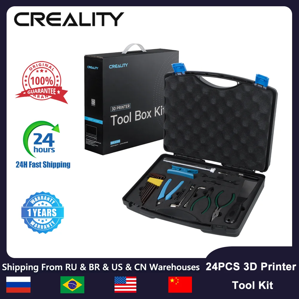 Creality 3D 프린터 도구 키트, 스크루 드라이버 소켓 렌치 필라멘트 절단, DIY 3D 모델 스페이드 스크레이퍼 니퍼 플라이어 도구, 24PCs