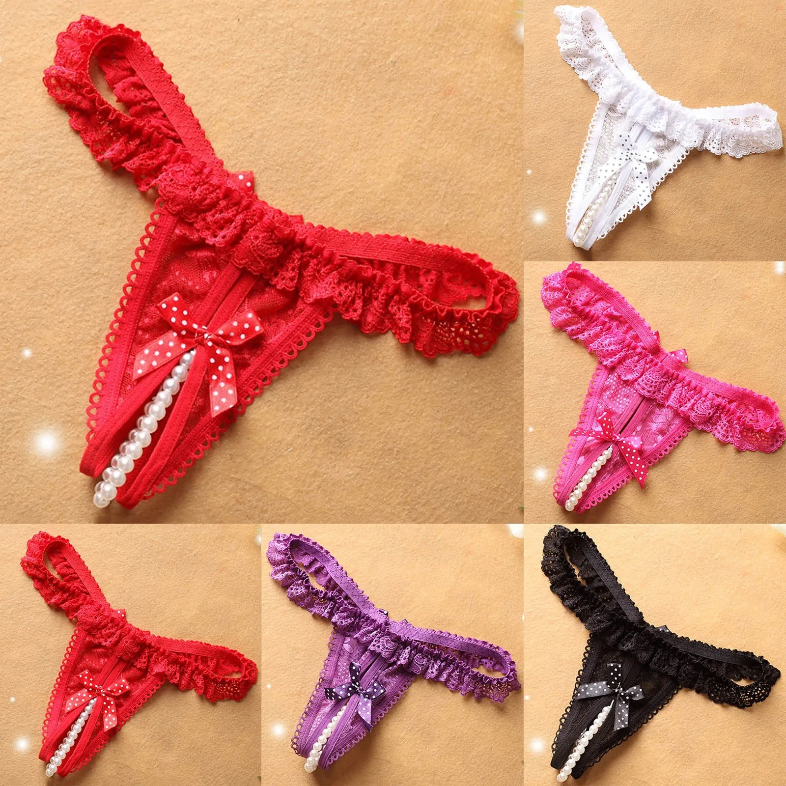 Plus Size Sexy Lingerie Female Panties Pearl Ball Lace Thongs Underwear Women Underpants women panties female underwear lace panties womens underwear