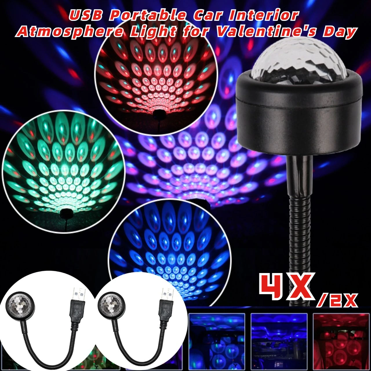 

4/2PCS 9 Modes Multicolor Car/Home Switch Controll Projection Lights Magic Ball Star USB Atmosphere Lamps DJ Colorful LED