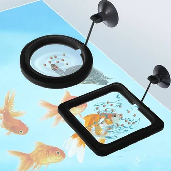 Anello Galleggiante per Alimentazione Acquario, Vassoio Alimentatore Quadrato/Circolare per Pesci, Accessori per Mangime con Ventosa