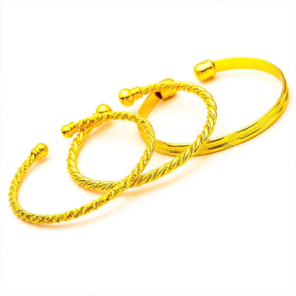 Brazalete para mujer de estilo simple, pulsera trenzada tallada en oro amarillo, brazaletes abiertos_voghion.com