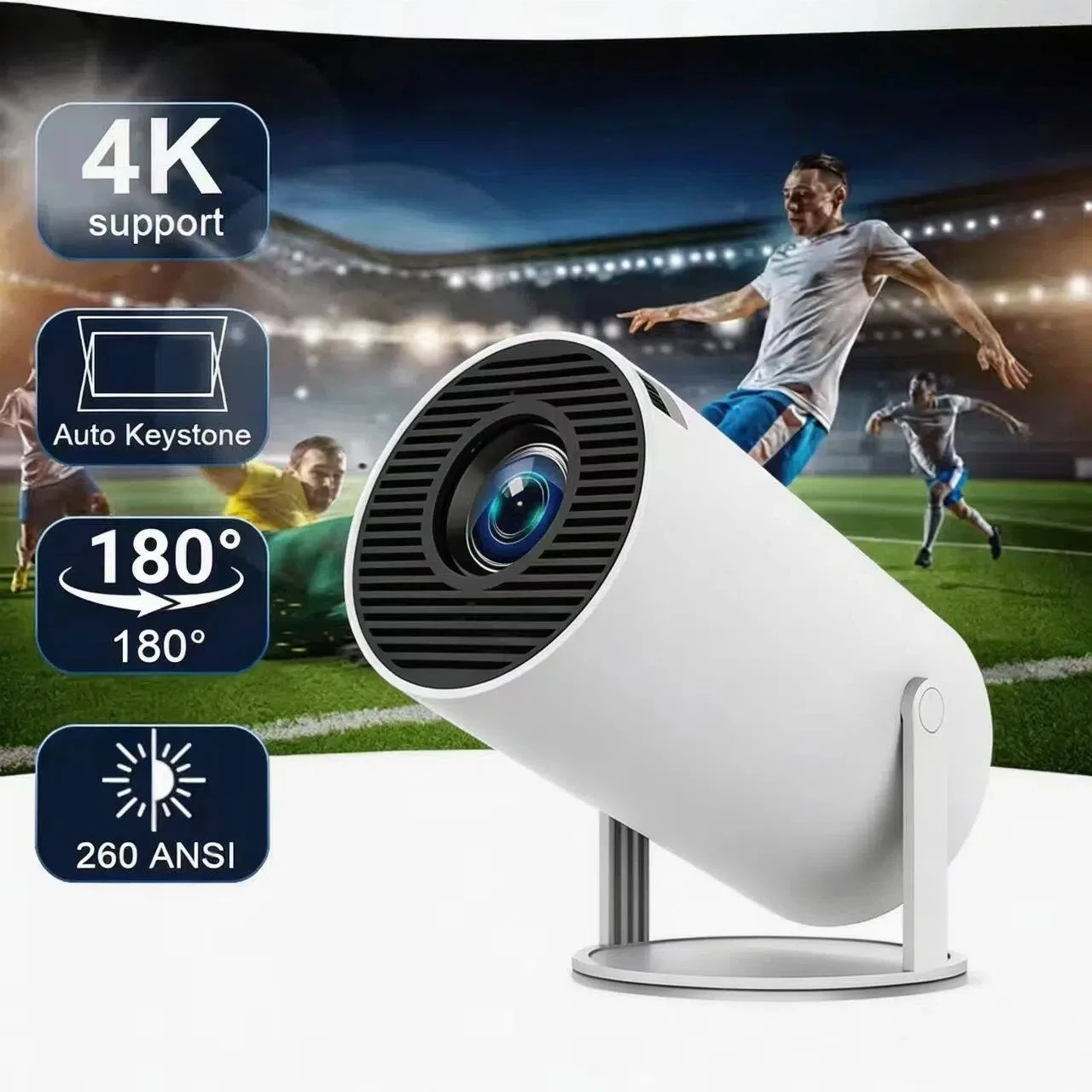 4K Wifi6 프로젝터 안드로이드 11 260 ANSI 듀얼 WIFI 올위너 H713 BT5.0 1280*720P 홈시네마 야외 휴대용 HY300
