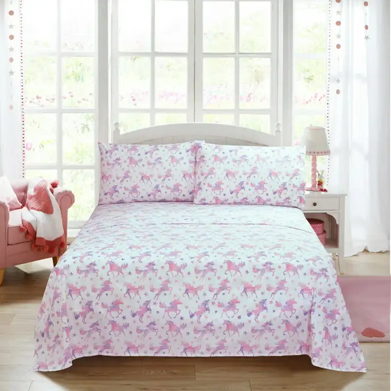 

Percale 220 Thread Count Sheet Set, Multicolor Unicorn Print, Twin / TXL