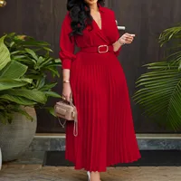 2024 Spring Fashion Solid Color Maxi Dress Sexy V Neck Plus Size Belted Waist Dress Women Bride Elegant Temperament Dresses 1