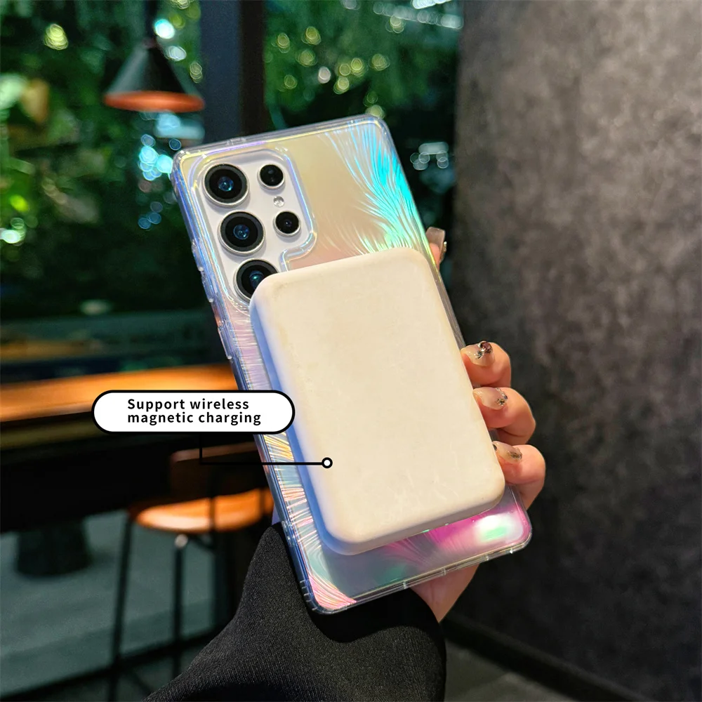 Aurora Gradient Feather MagSafe-Compatible Magnetic Laser Case