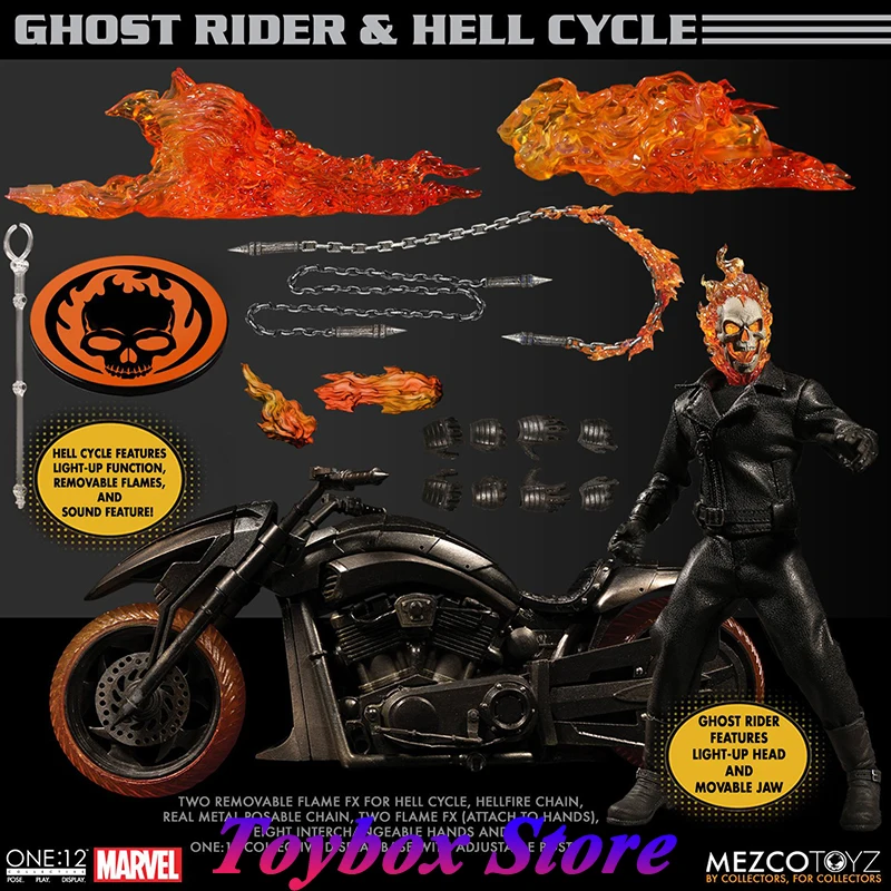Mezco 1/12 Ghost Rider Modello Da Collezione Marvel Movie Super Villain Simulazione Originale 6 "Set Completo Action Figure Set Moto