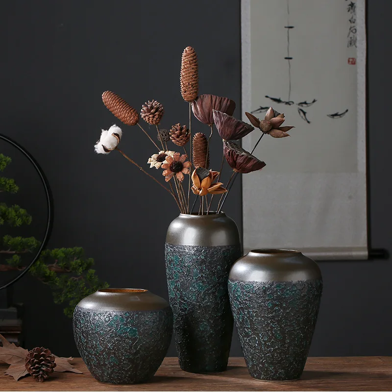 

Jingdezhen Retro Rough Ceramic Vase Snake Skin Flower Vase Living Room Hydroponic Flower Plant Vases for Flowers