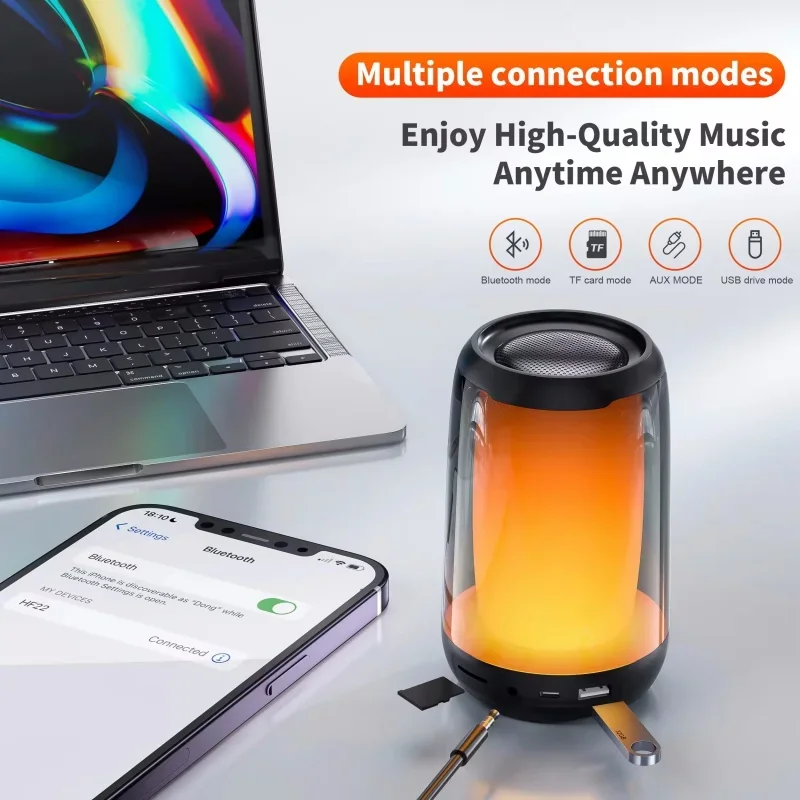 QERE 블루투스 스피커, 고해상도 오디오, 휴대용 HiFi 스피커, IPX5 방수, 야외 무선, RGB 조명, FM 라디오, TF 카드 AUX