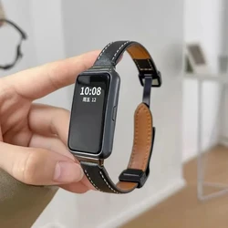Magnetic Folding Buckle Leather Strap - Sport Bracelet Replacement Wristband - Huawei Band 9 8 (Black)