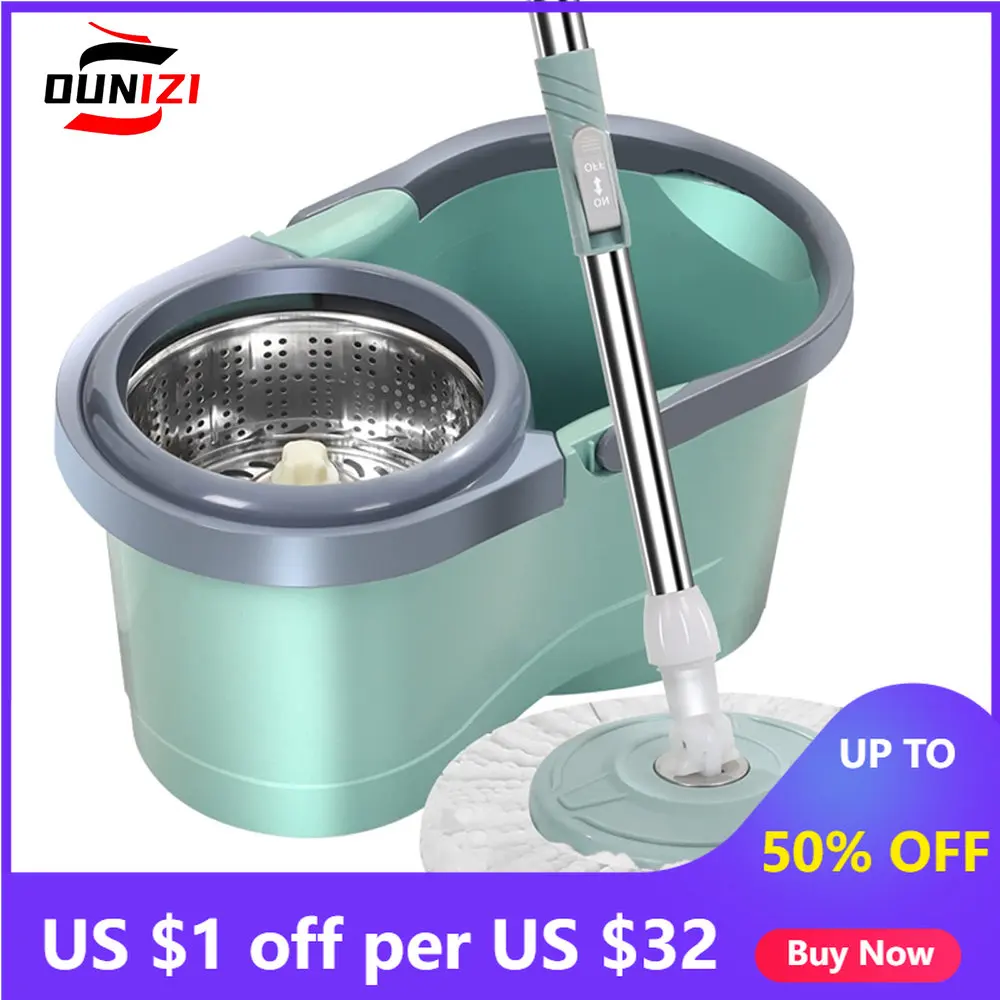 Spin Mop with Bucket Hand Free Squeeze Mop Automatic Separation Flat Mops  Floor Clean with Washable Microfiber Pads Bucket Set - AliExpress