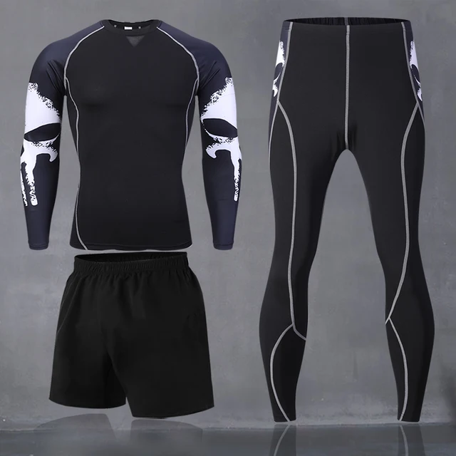Running Men's Thermal Underwear Underpants Kit Sports Compression Clothing Tracksuit For Men Fitness Slim Joggers Base Layer Set 3Pcs-Set