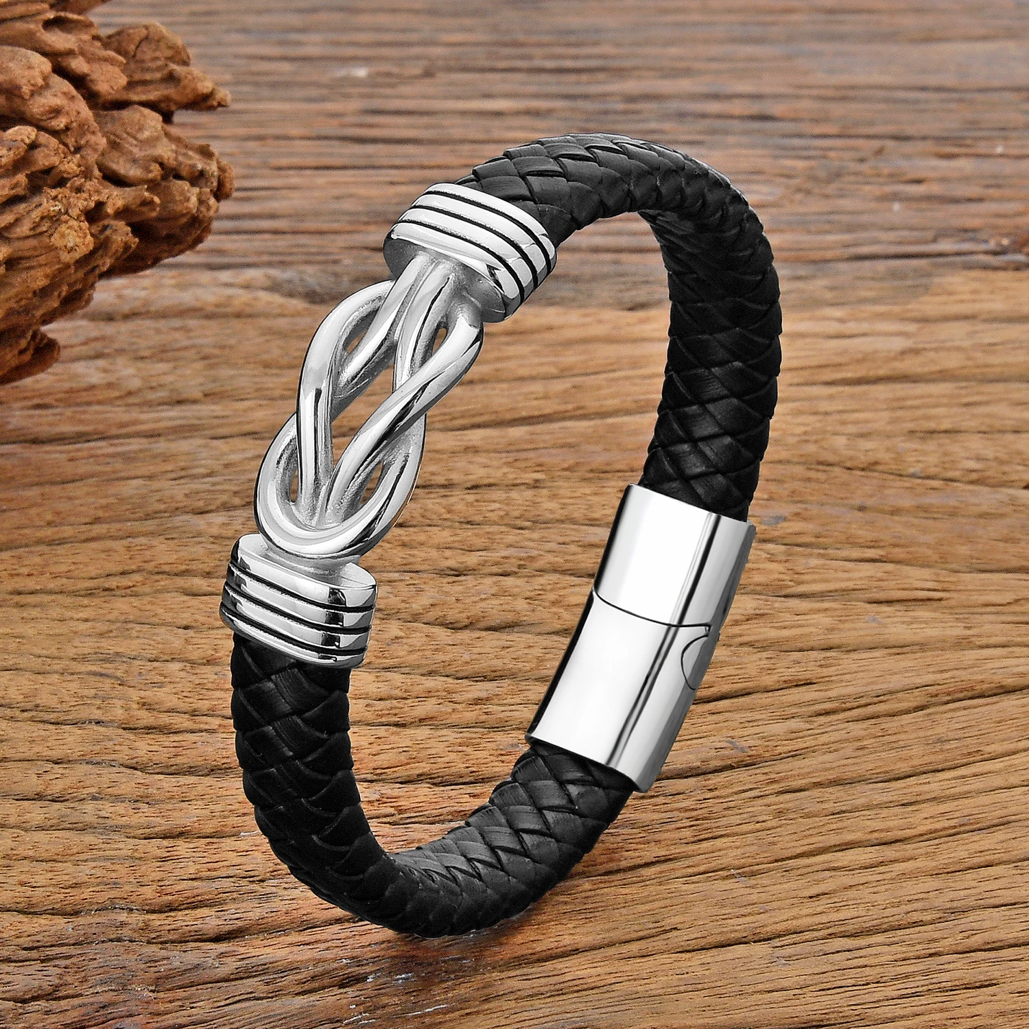 Punk Retro Stainless Steel Mens Bracelets Metal Braided Winding High Quality Leather Bangles for Women Unisex Couple Jewelry