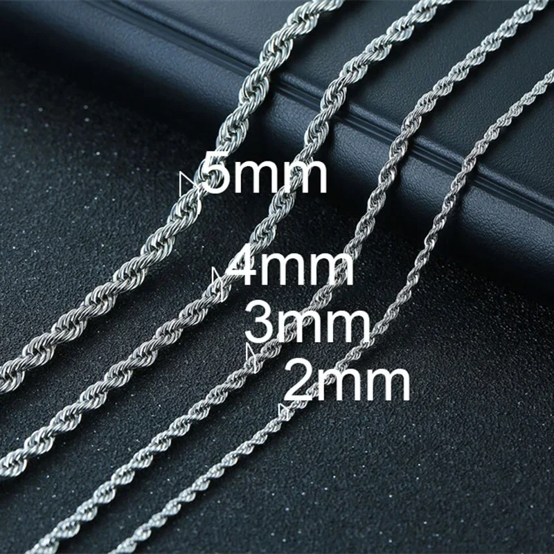 Rope Chain Necklaces 2/3/4/5/6 MM for Men Women Twisted Sigapore Links Choker Stainless Steel Jewelry