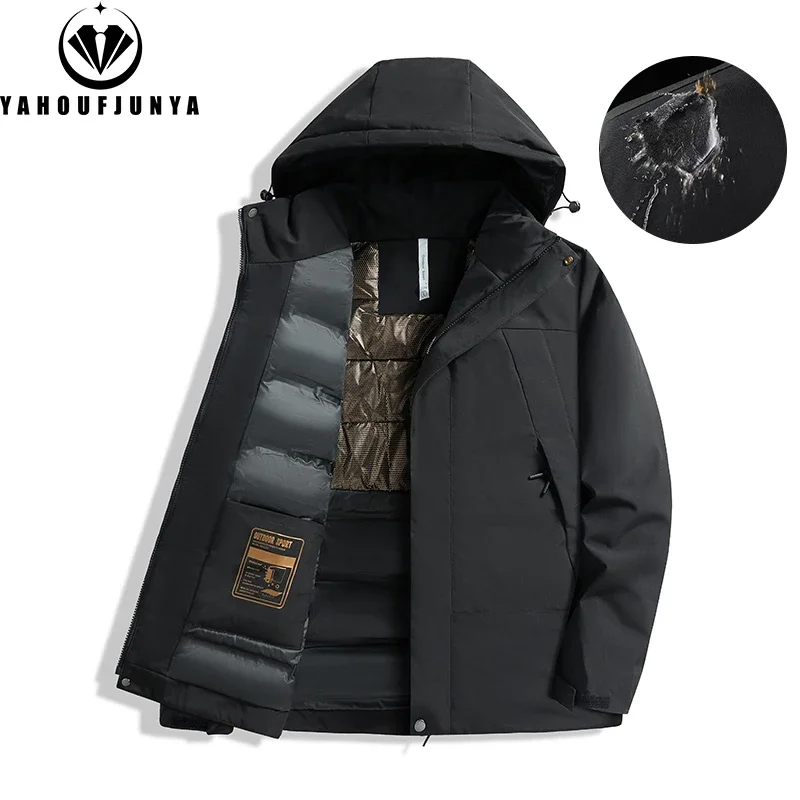 Woolen coats Winter Men Fleece Zipper Detachable Hooded Parka Jacket Outdoor Windproof Casual