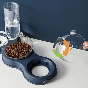 Pet Cat Automatic Feeder Plastic 3-in-1 Dog Food Bowl Double Bowls Automatic Water Reservoir Drinker Cat Feeding Accessories 4