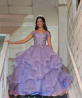Jessica Lace Embroidery Fairy Prom Dresses Glitter Fluffy Ruffle Purple Evening Dresses Princess Party Dresses Wedding Dress - Image 2