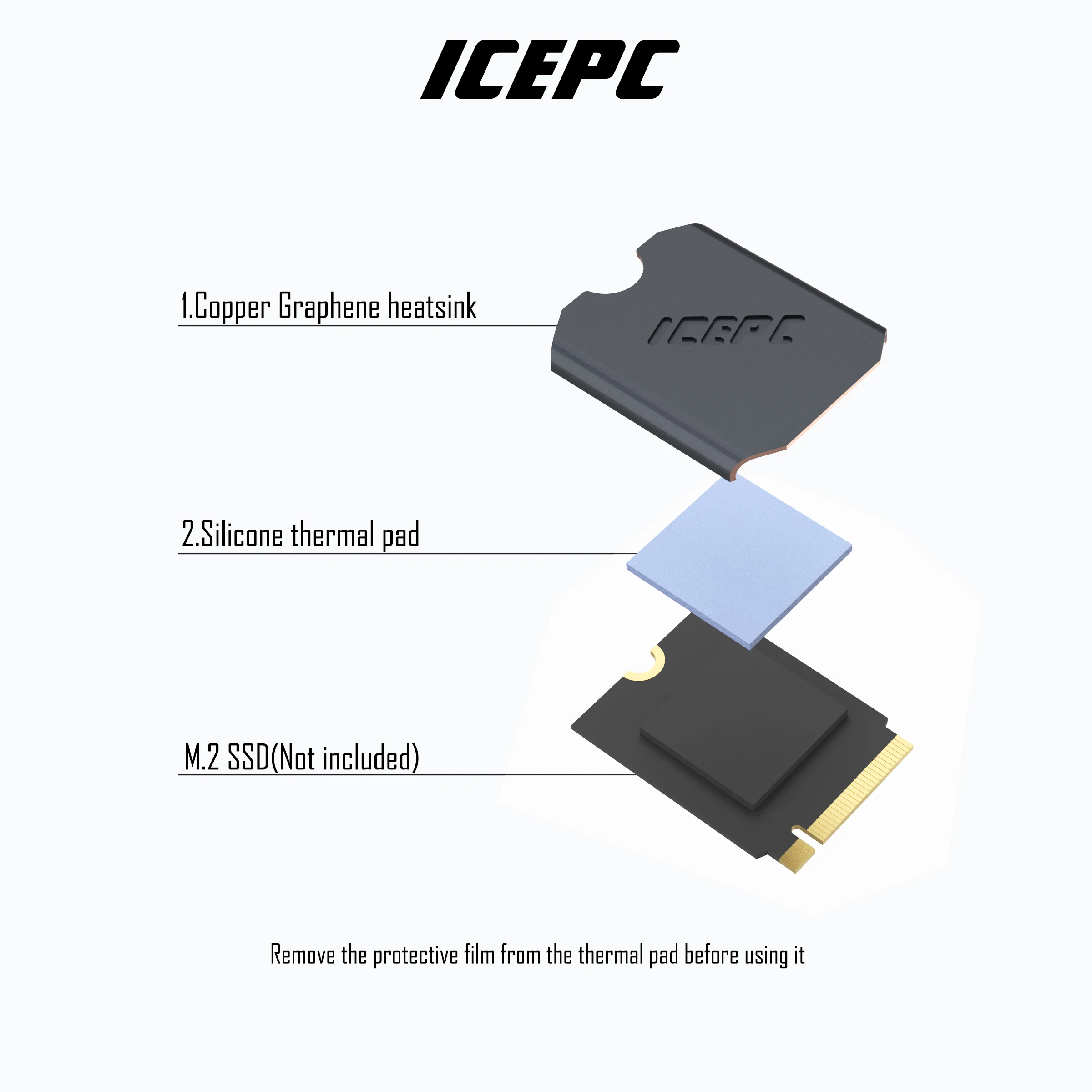 Heatsink 2230 Stream Deck NVME 2230 SSD Graphene Coating Copper Heat Sink Replacements Repair Kit Thermal Silicon iCEPC