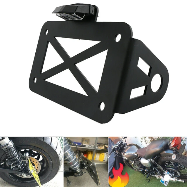 Soporte para matrícula trasera de motocicleta, soporte con luz Led para  Harley, Chopper, Bobber