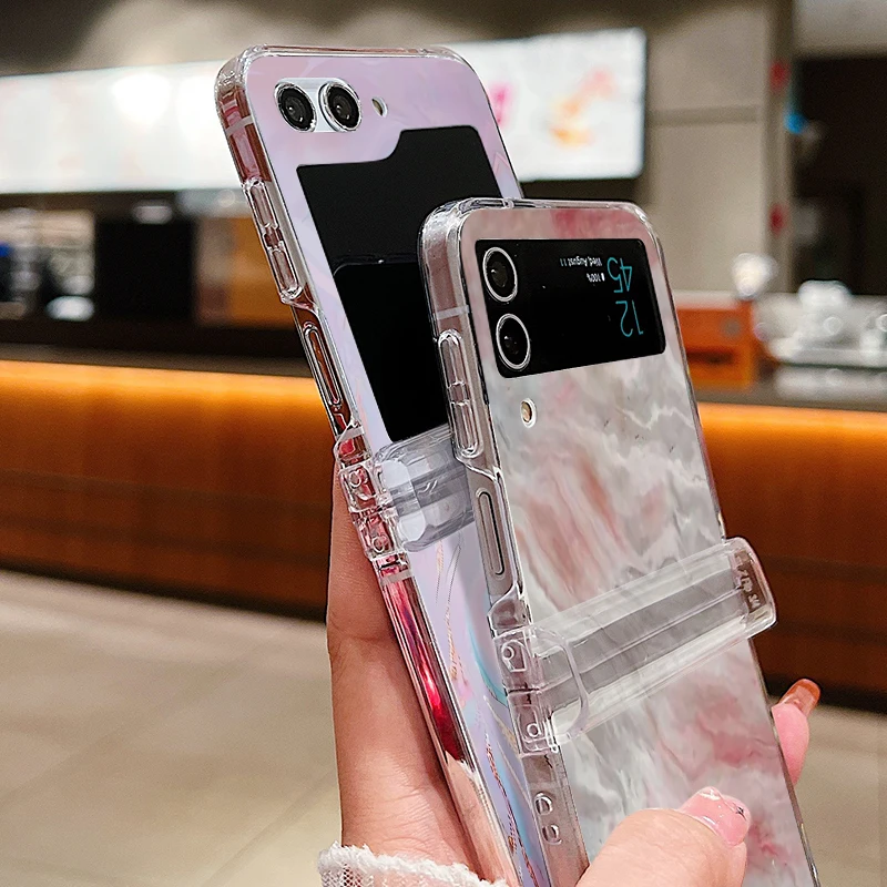 Custodia trasparente con motivo in marmo per Samsung Galaxy Z Flip 6 4 5 3 5G Custodia rigida pieghevole antiurto in PC per Samsung Z Flip5 Flip4 Flip6_voghion.com