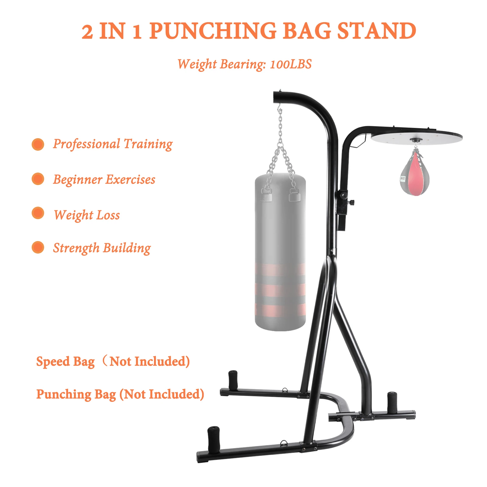 AOOU Heavy Boxing Bag and Speed Bag Stand, Steel Punching Stand for Heavy Bag, Height Adjustable