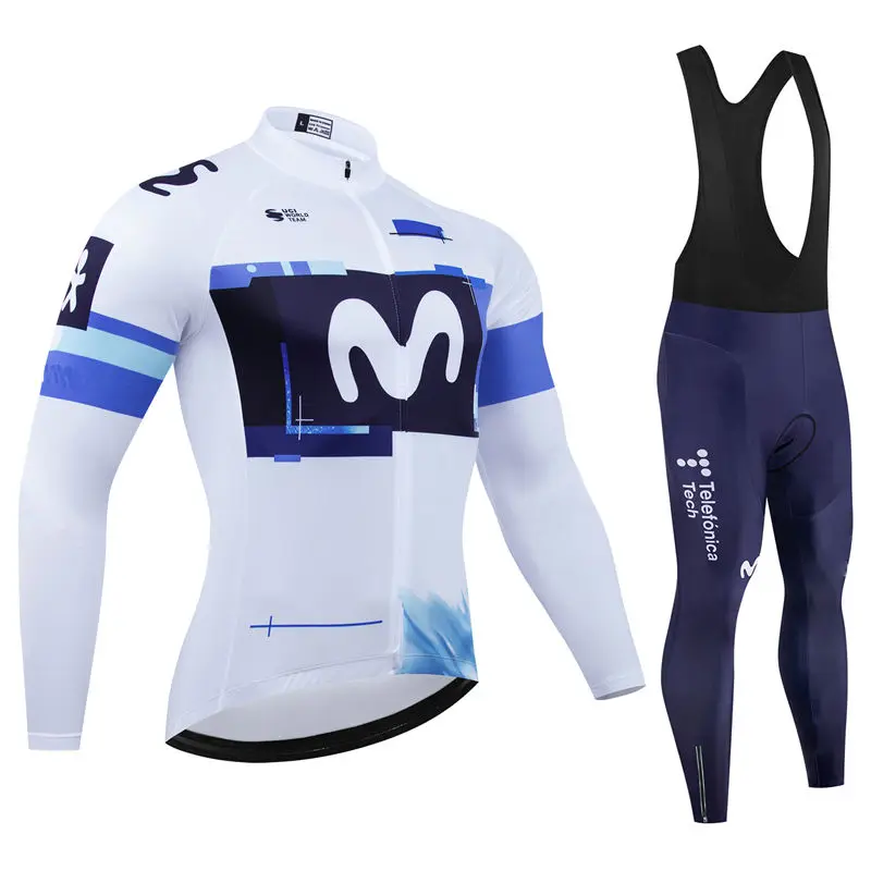 Movistar Autumn Pro Team Cycling Jersey19D Bib Set MTB Uniform Bicycle Clothing Quick Dry Bike Clothes Mens Long Cycling Wear