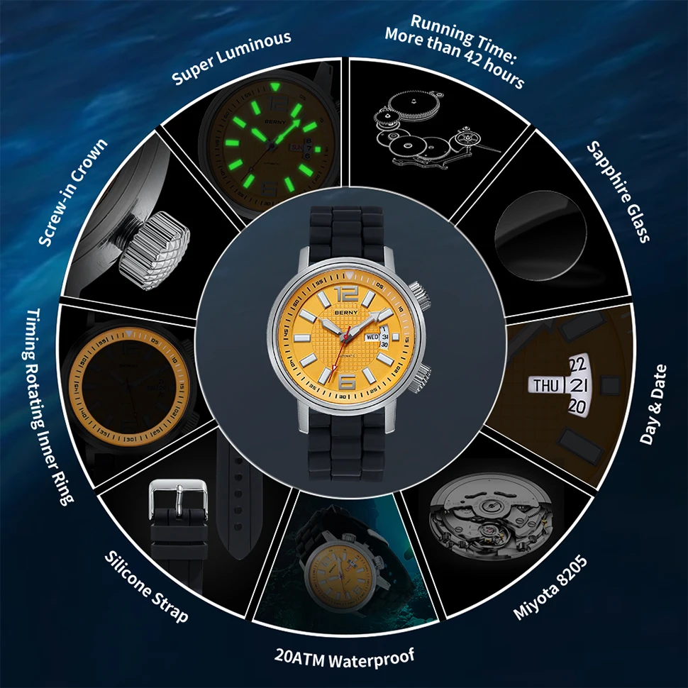 Mechanical Watch Diver Watch 20ATM Diver Automatic Watch for Men