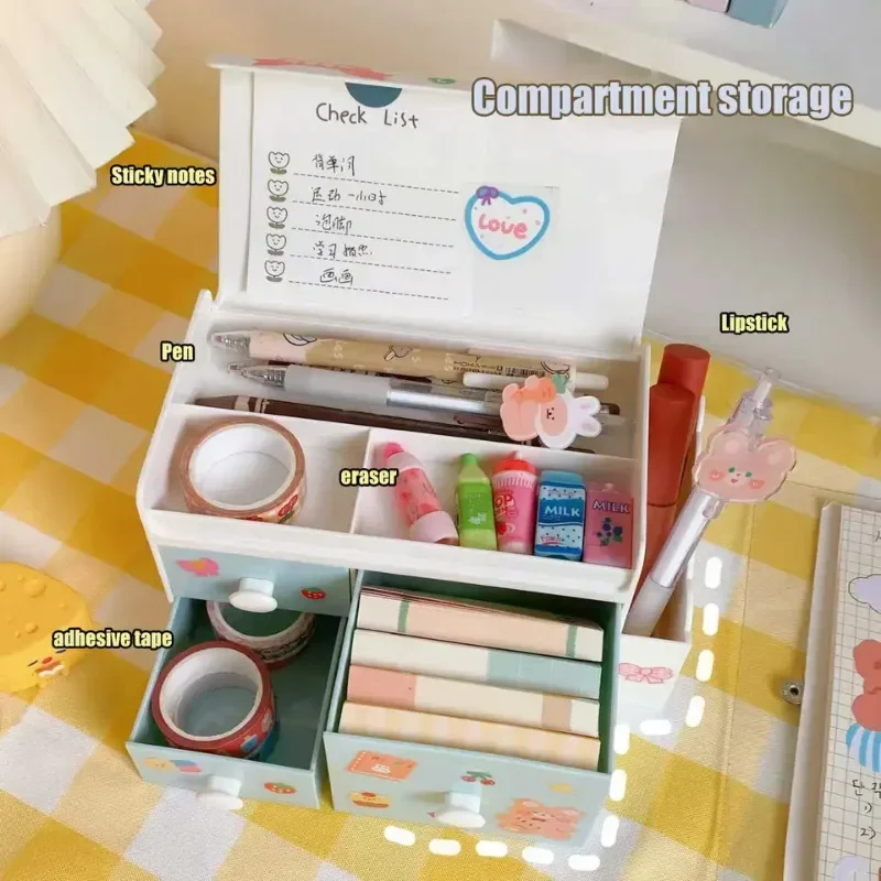 Cute Desktop Storage Box Plastic Drawer Pen Holder Student Cosmetic Storage Box Home Organizer Container