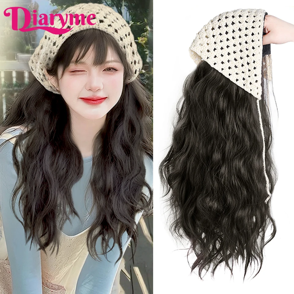 Synthetic Long Wavy Wig Women's Hat Hair One Piece Summer Triangle Headband Wig Long Curly Hair Wig Detachable Half Wig Fake Hai