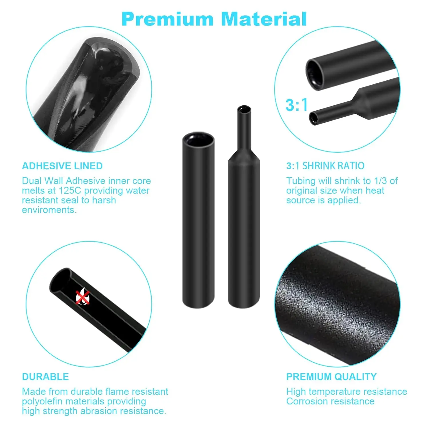 Application d'un tube thermorétractable 3:1 adhésif noir sur un câble électrique, avec pistolet à air chaud