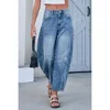 Women's Loose Straight Leg Jeans Mid Waist Washed Wide Leg Drapey Long Trousers Summer New Arrival European Style
