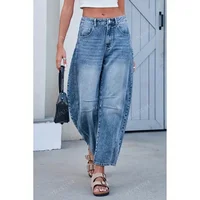 Women's Loose Straight Leg Jeans Mid Waist Washed Wide Leg Drapey Long Trousers Summer New Arrival European Style